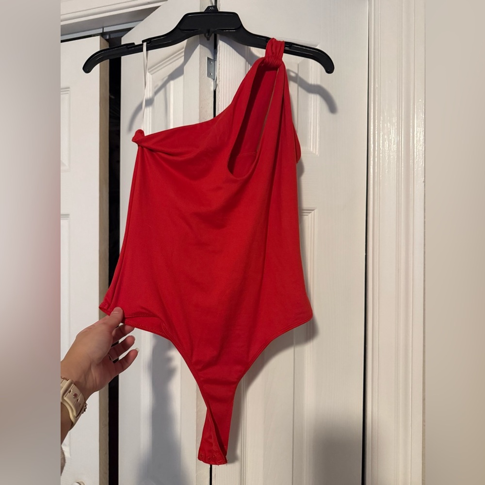Red One-Shoulder Bodysuit